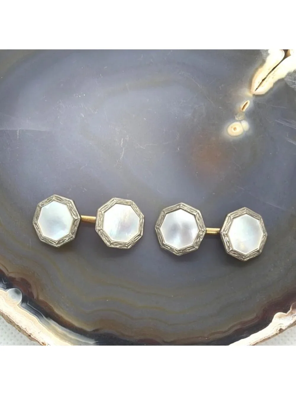 Cufflinks Art Deco Mother of Pearl Rolled Gold Plate Tuxedo Double Sided Vintage